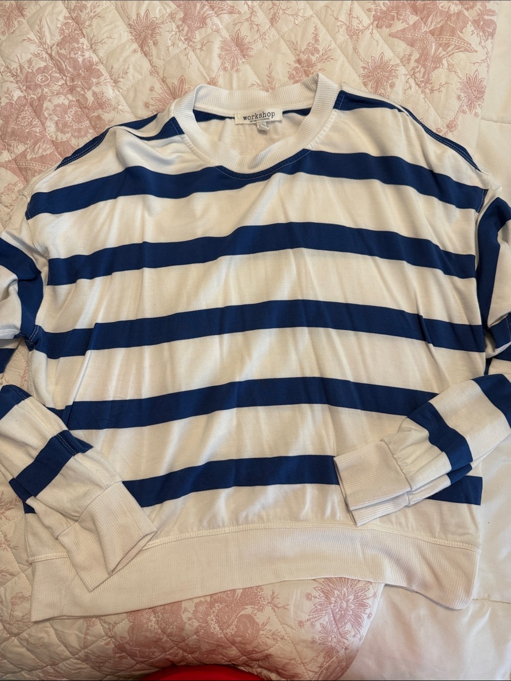 Workshop Republic Clothing Blue & White Striped Crewneck Sweater
